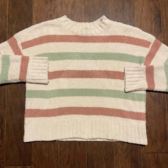 Thread & Supply Cozy Soft Striped Ribbed Crewneck Sweater Boho - Picture 2 of 9